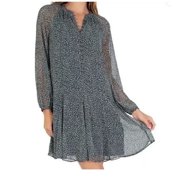 Joie Green Animal Print Short Dress Balloon Sleeve Womens SIZE XL Tunic Ditsy - Picture 1 of 13